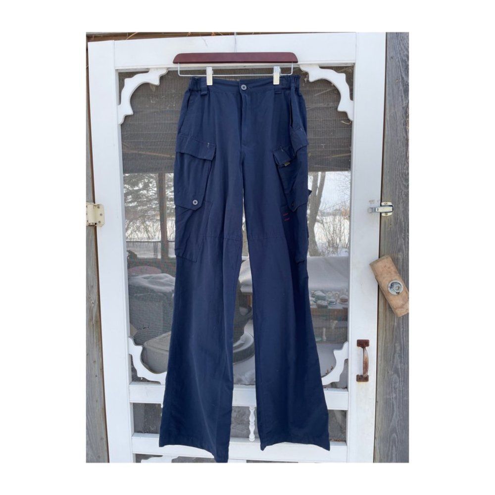 Vintage 90s Wear First Navy Cargo Pants Cotton Blend Flare Activewear Sz 18